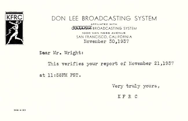 KFRC QSL Card (Image)