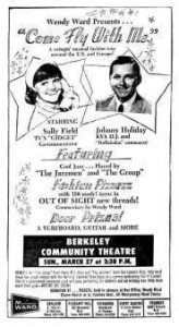 Johnny Holliday and Sally Field (TV's Gidget) co-host a teen fashion event sponsored by Montgomery Ward.