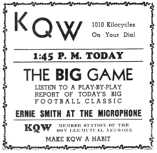 KQW 1937 Big Game Ad (Image)