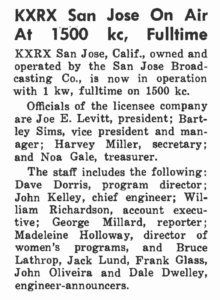 Broadcasting magazine August 16, 1948 announces KXRX on air