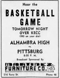 Martinez News Gazette December 8 1949 basketball game ad