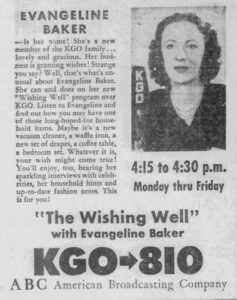 Evangeline Baker KGO Ad Alameda Time-Star 1946