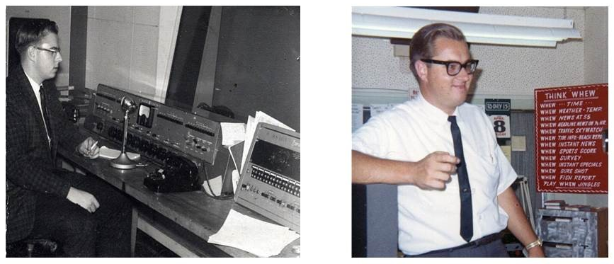 Two photos of Chris Edwards: at UN Sound (1962) and at WHEW (1966).