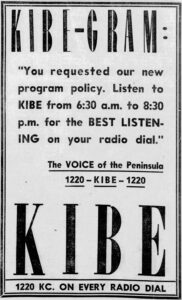 KIBE ad Redwood City Tribune 1951