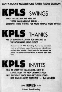 KPLS Santa Rosa newspaper ad 1965