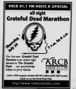 KRCB ad for Grateful Dead marathon, The Press Democrat July 1996