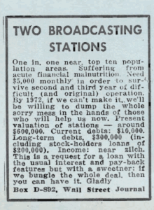 Wall Street Journal advertisement spring 1970, purchased by KTAO owner Lorenzo Milam