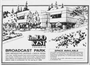 KZST ad in The Press Democrat publicizing new "Broadcast Park" facility 1988