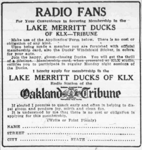 KLX "Lake Merritt Ducks" ad 1926