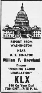 William F. Knowland KLX ad