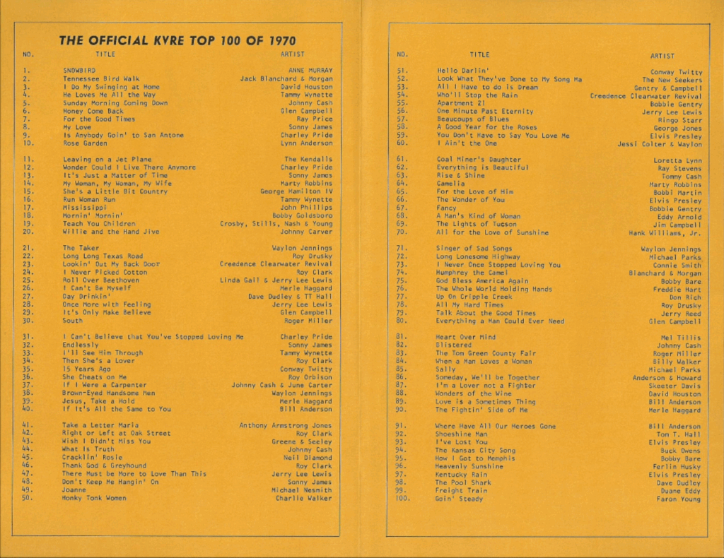 KVRE Top 100 1970 (inside)