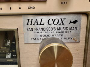 Hal Cox badge on Fischer receiver in California Historical Radio Society collection