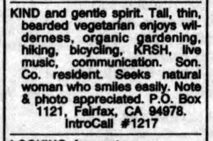 Personals ad in The Press Democrat April 1995