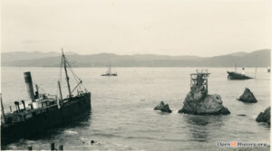 View of San Francisco Land's End 1937 showing wrecked SS Ohioan and SS Frank Buck