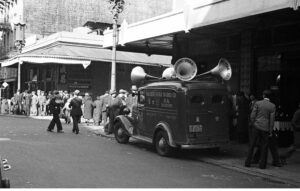 Golden Star Radio Company sound truck in San Francisco Chinatown, 1930s.