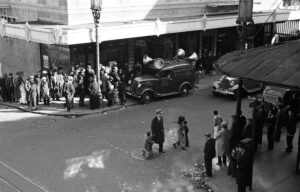 Golden Star Radio Company sound truck in San Francisco Chinatown, 1930s
