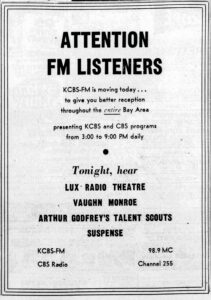 KCBS-FM ad San Francisco Chronicle November 1953